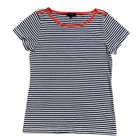 J.Crew NWT Striped Tee Red Trim Navy White Breton Cotton Blend Size Small - Picture 1 of 10